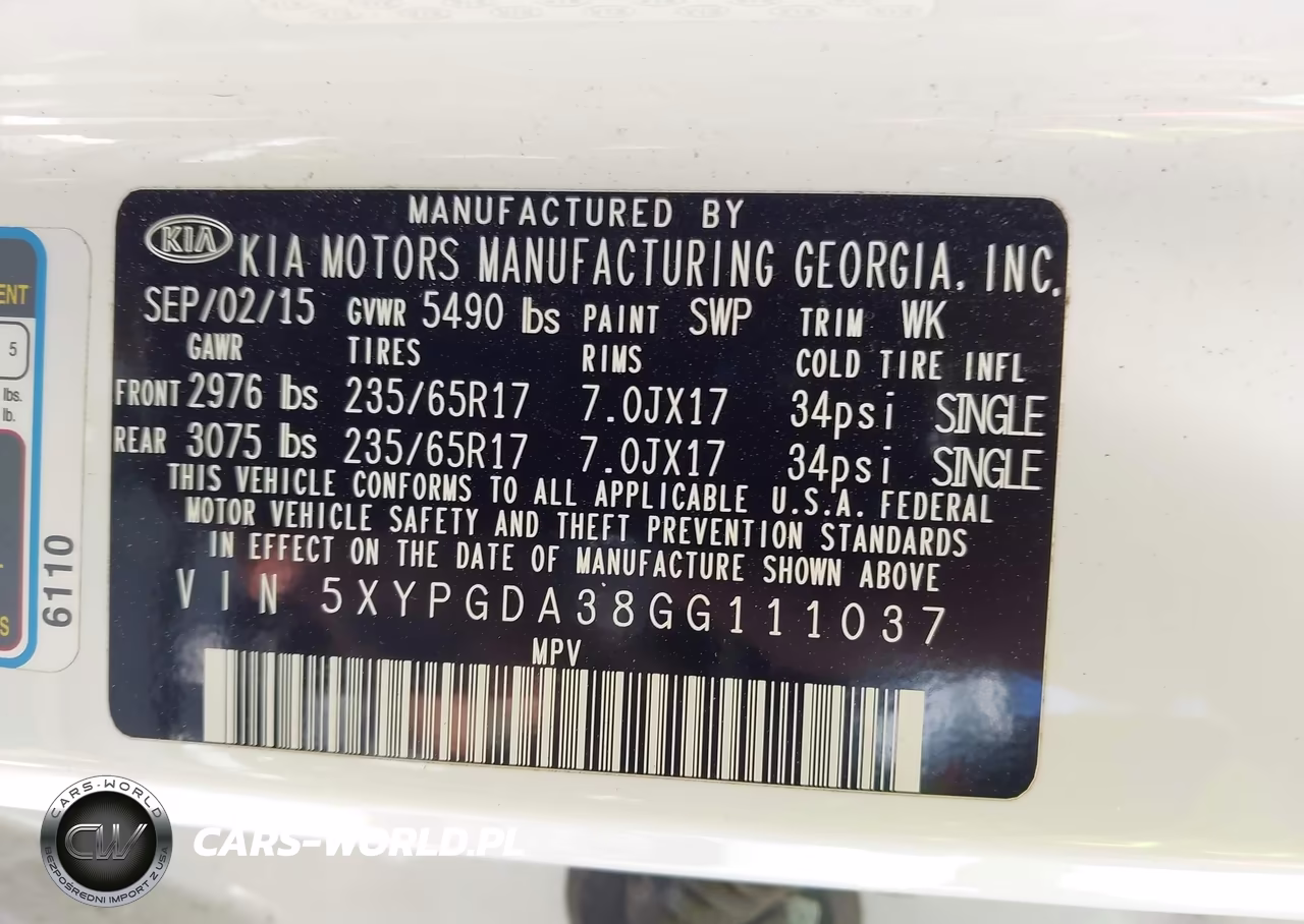 2016 Kia Sorento 2.4L Lx VIN:5XYPGDA38GG111037 - 9