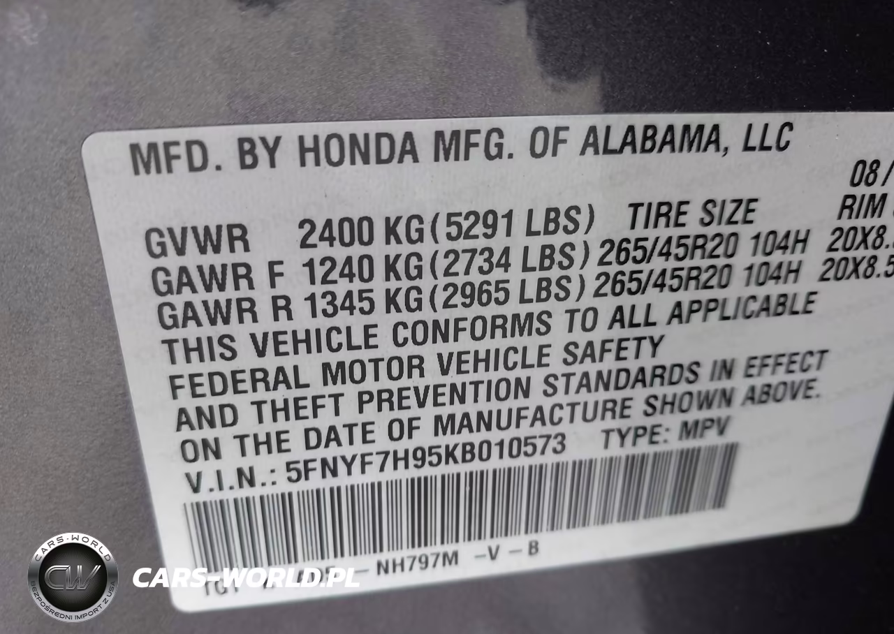 2019 Honda Passport Touring VIN:5FNYF7H95KB010573 - 9