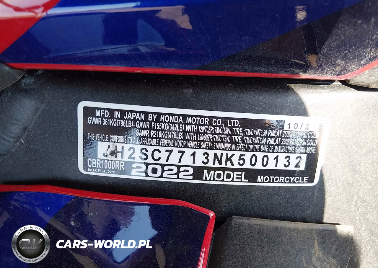 2022 Honda Cbr1000 Rr VIN:JH2SC7713NK500132 - 10