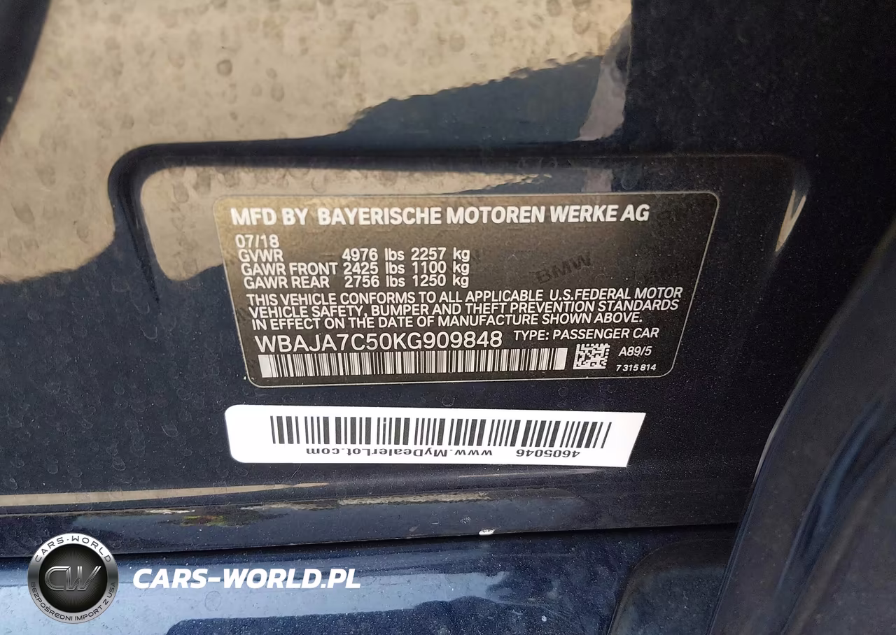 2019 BMW 530I xDrive VIN:WBAJA7C50KG909848 - 9