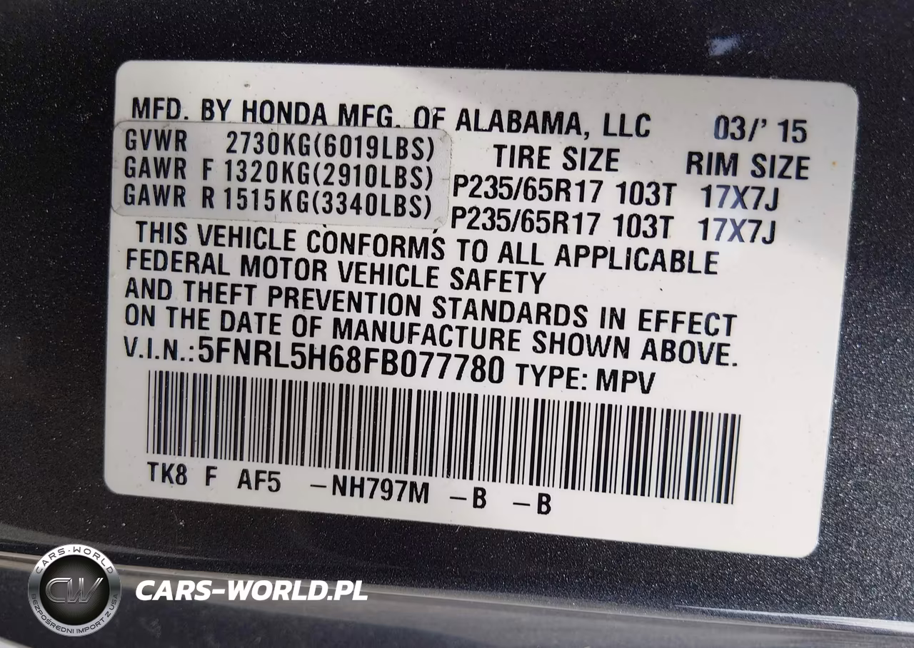 2015 Honda Odyssey Ex-L VIN:5FNRL5H68FB077780 - 9