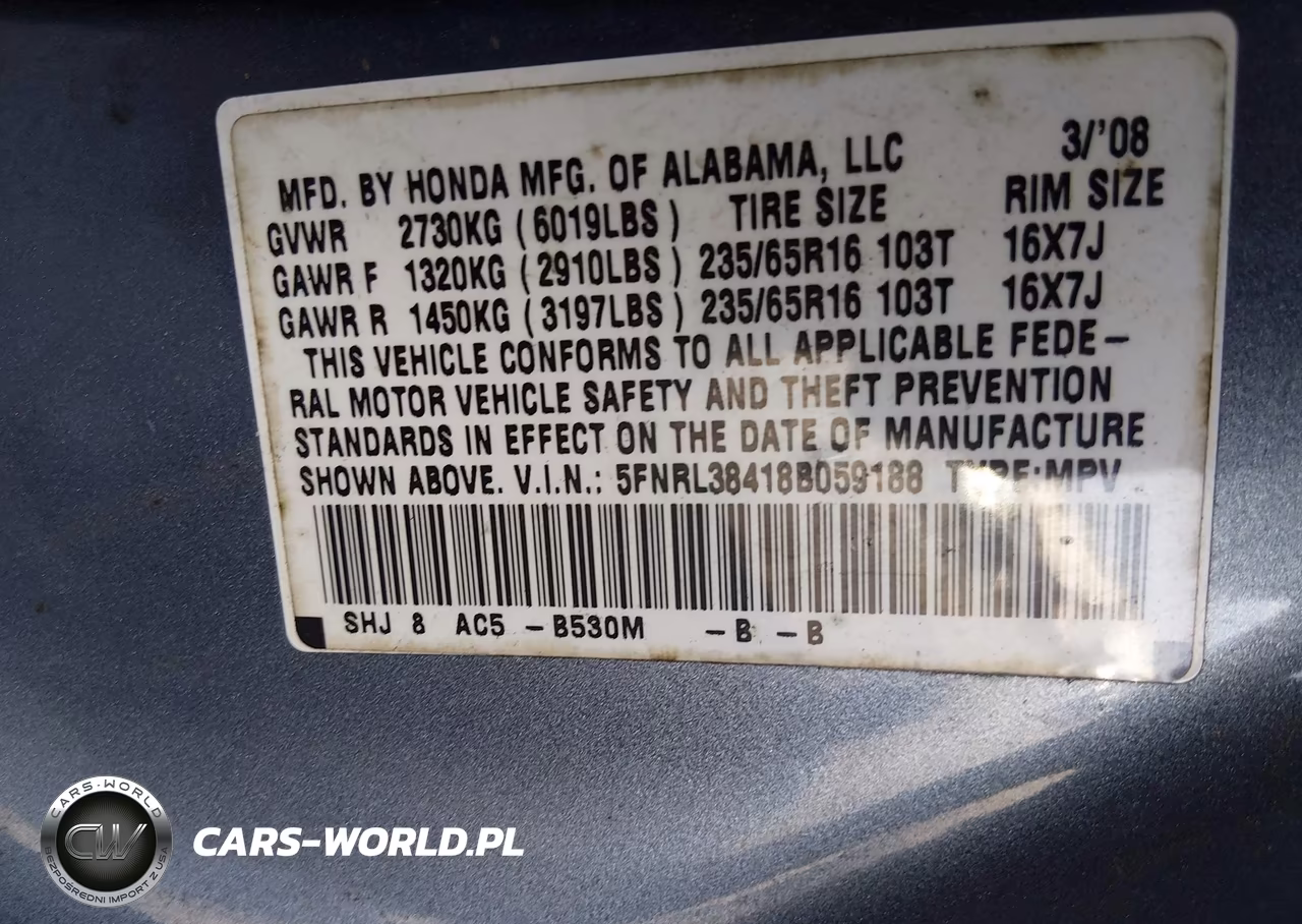 2008 Honda Odyssey Ex VIN:5FNRL38418B059188 - 9