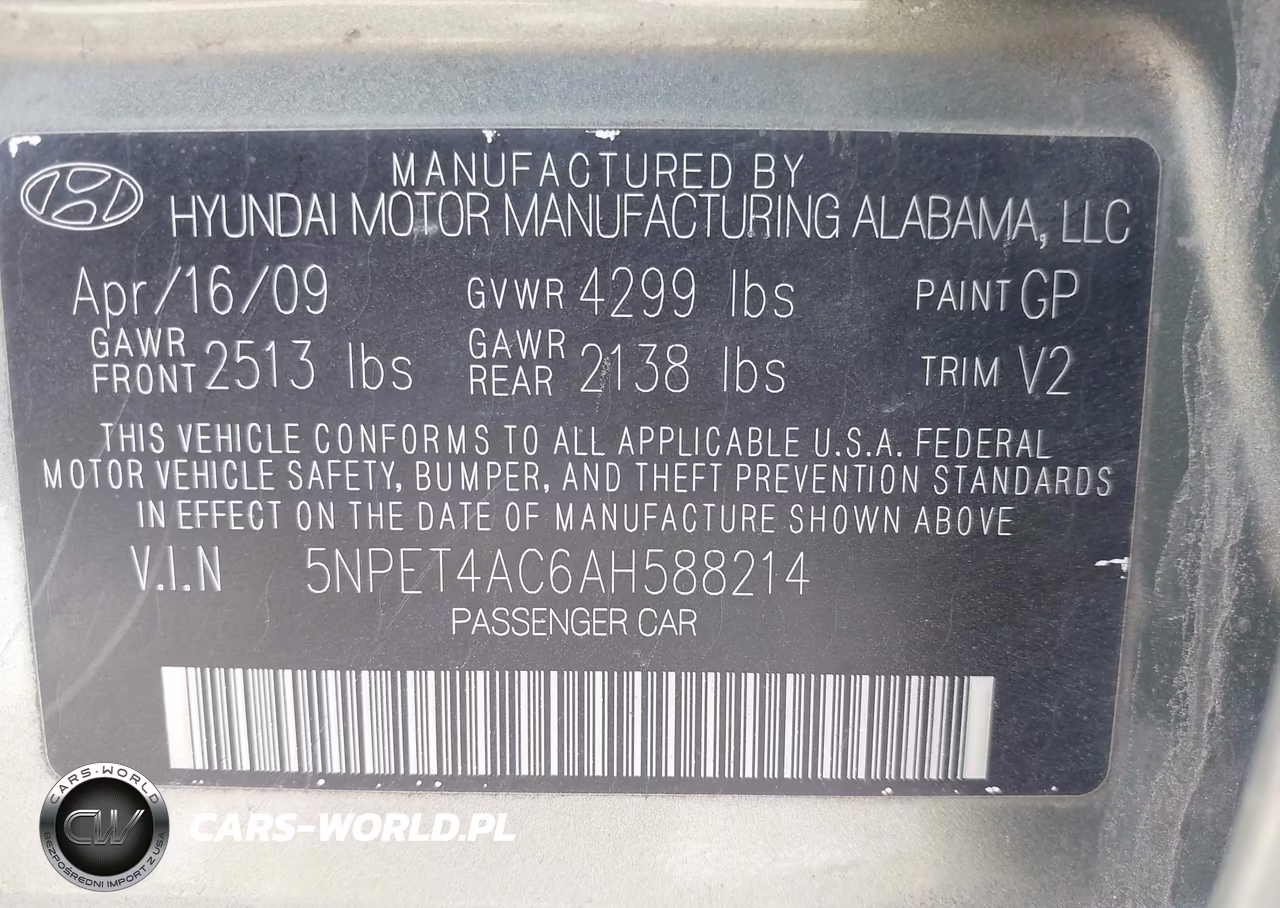 2010 Hyundai Sonata Gls VIN:5NPET4AC6AH588214 - 9
