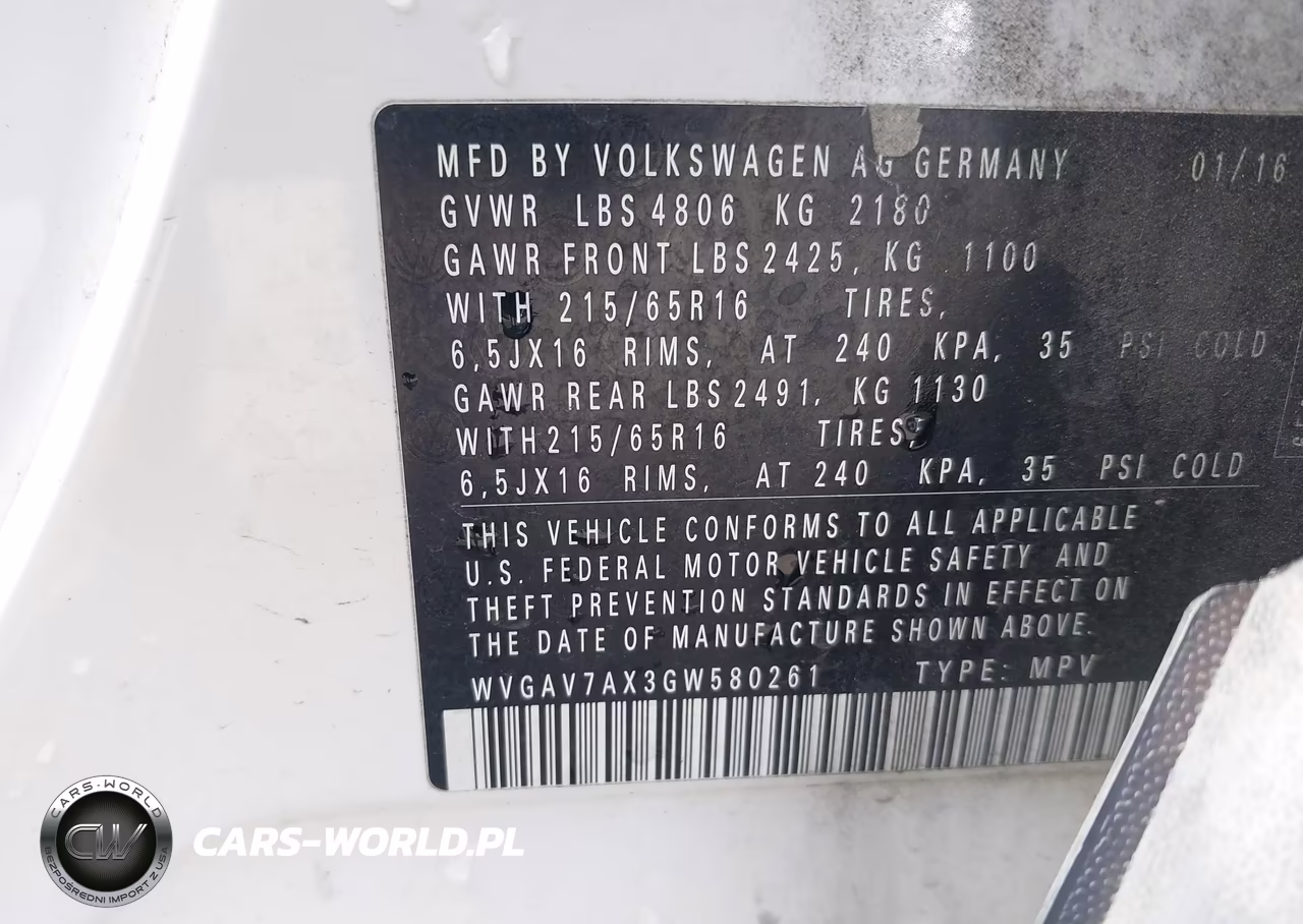 2016 Volkswagen Tiguan S VIN:WVGAV7AX3GW580261 - 9