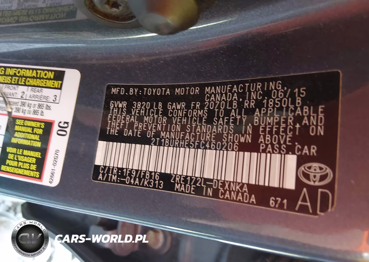 2015 Toyota Corolla Le VIN:2T1BURHE5FC460206 - 9