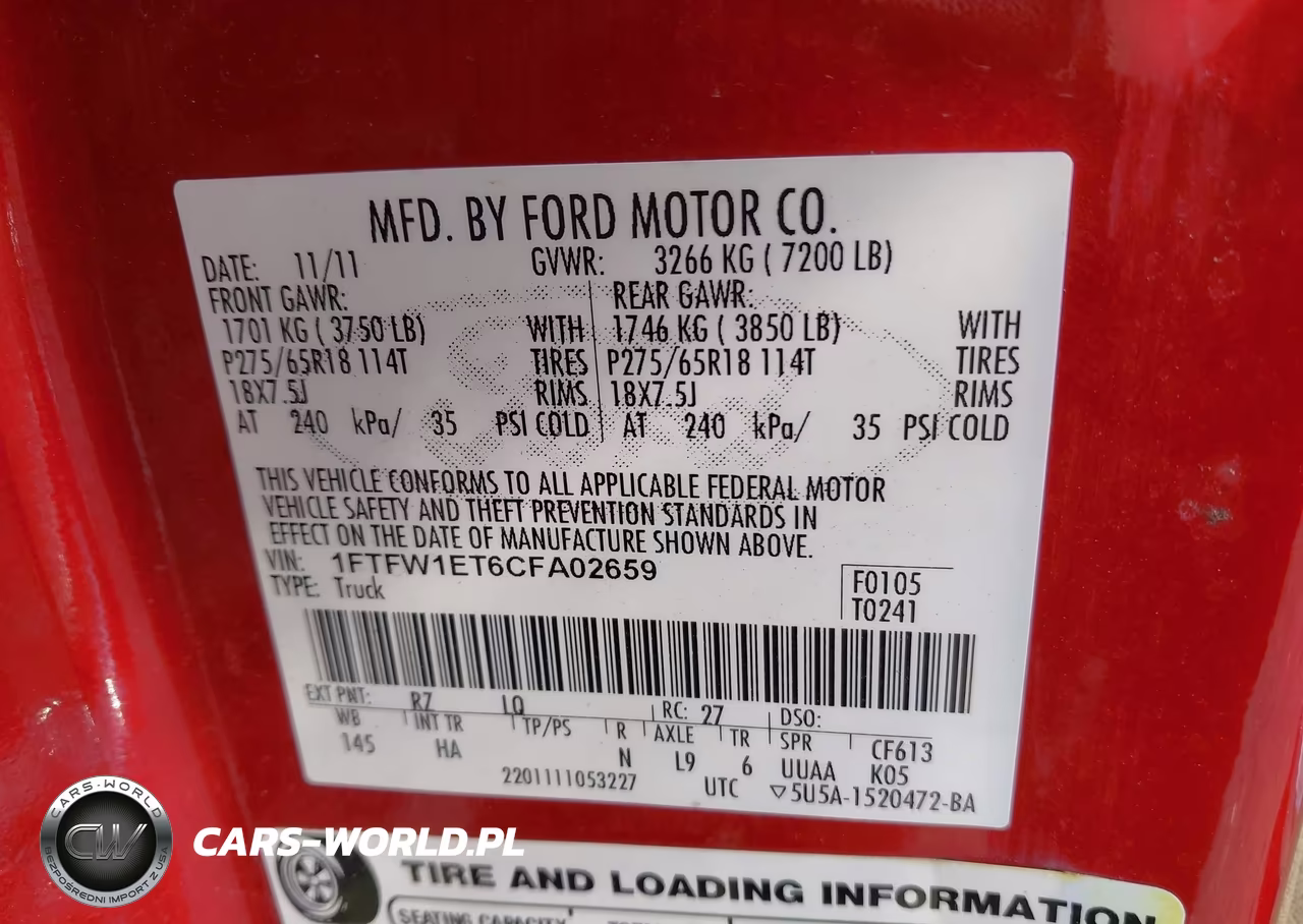 2012 Ford F-150 Lariat VIN:1FTFW1ET6CFA02659 - 9