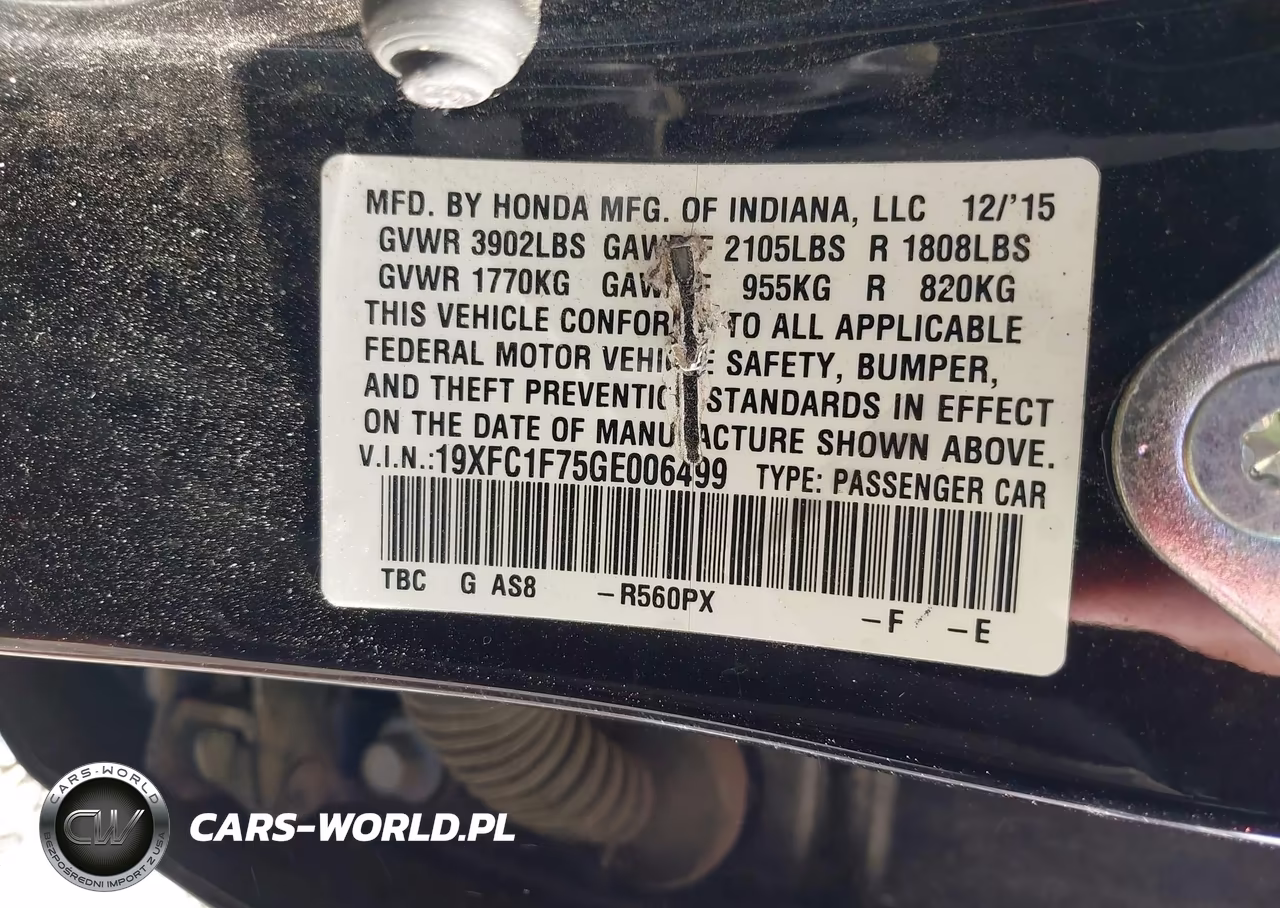 2016 Honda Civic Ex-L VIN:19XFC1F75GE006499 - 9