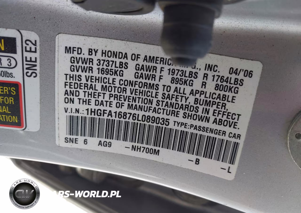 2006 Honda Civic Ex VIN:1HGFA16876L089035 - 9