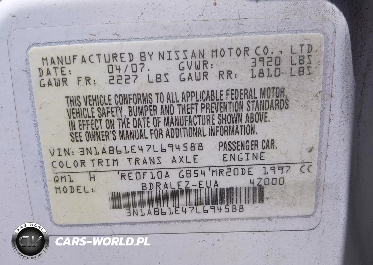 2007 Nissan Sentra 2.0S VIN:3N1AB61E47L694588 - 9