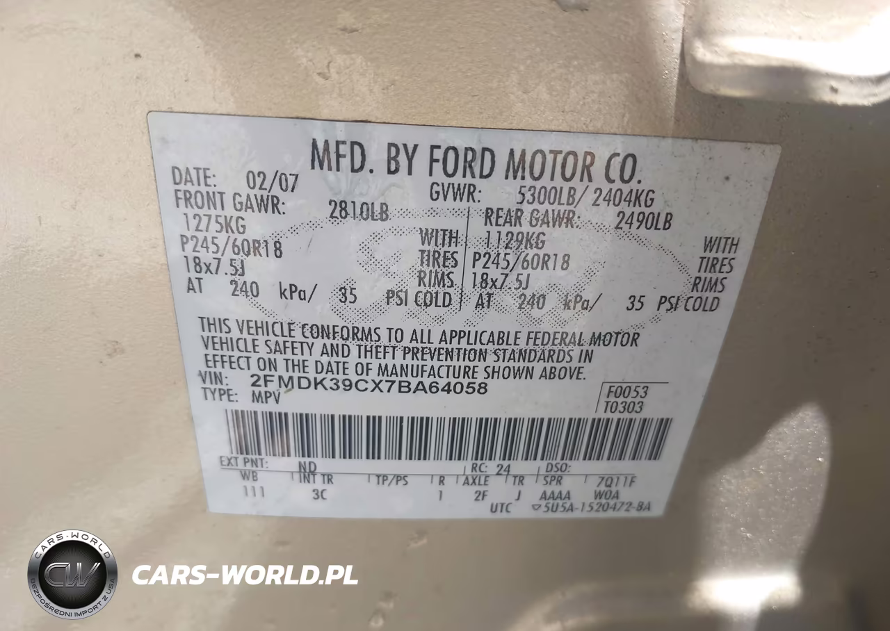 2007 Ford Edge Sel Plus VIN:2FMDK39CX7BA64058 - 9