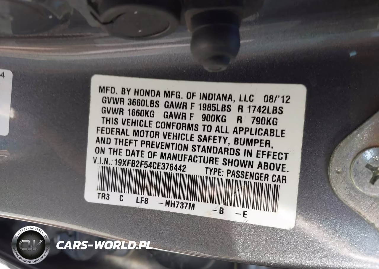 2012 Honda Civic Lx VIN:19XFB2F54CE376442 - 9