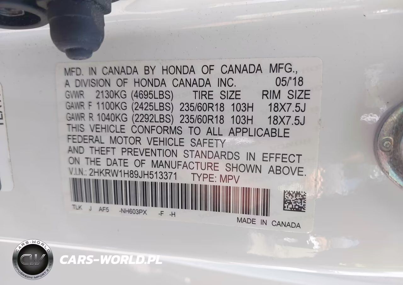 2018 Honda Cr-V Ex-L-Ex-L Navi VIN:2HKRW1H89JH513371 - 9