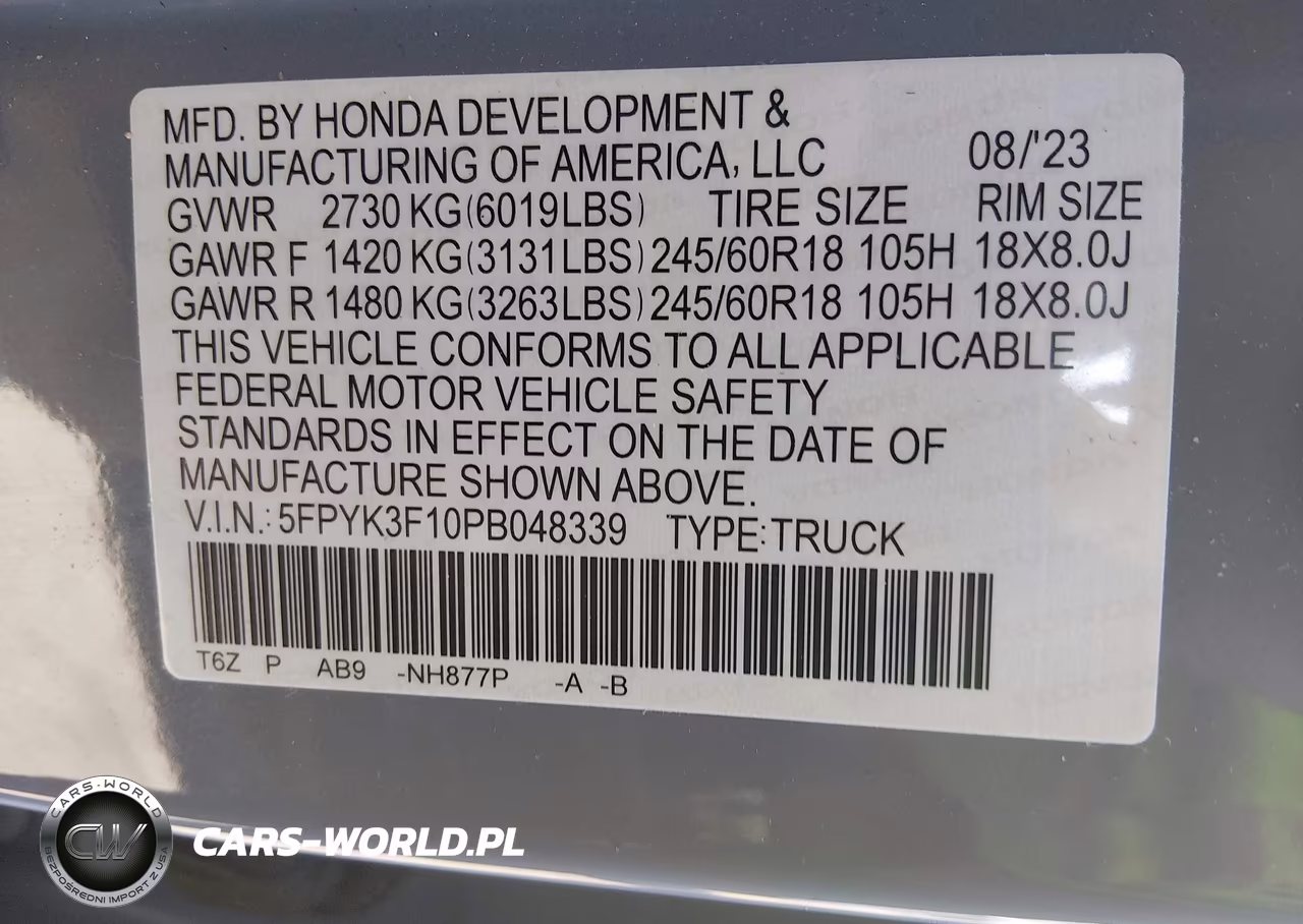 2023 Honda Ridgeline Sport VIN:5FPYK3F10PB048339 - 9