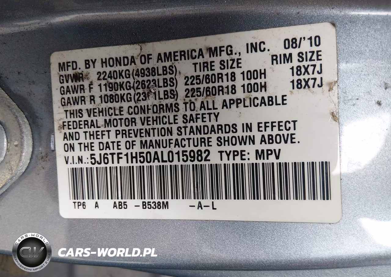 2010 Honda Accord Crosstour Ex-L VIN:5J6TF1H50AL015982 - 9