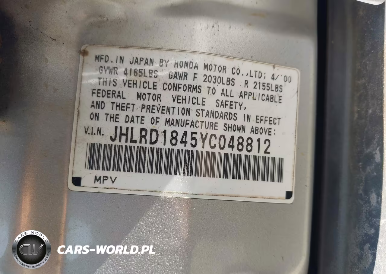 2000 Honda Cr-V Lx VIN:JHLRD1845YC048812 - 9