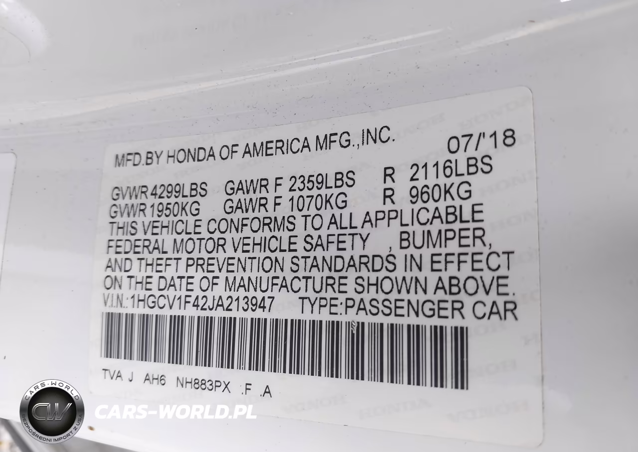 2018 Honda Accord Ex VIN:1HGCV1F42JA213947 - 9