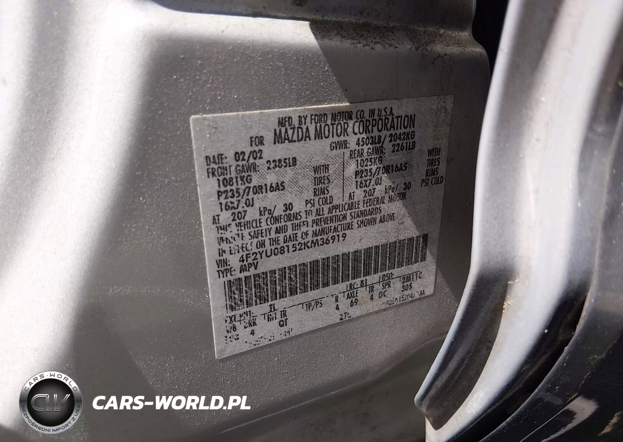 2002 Mazda Tribute Es V6-Lx V6 VIN:4F2YU08152KM36919 - 9