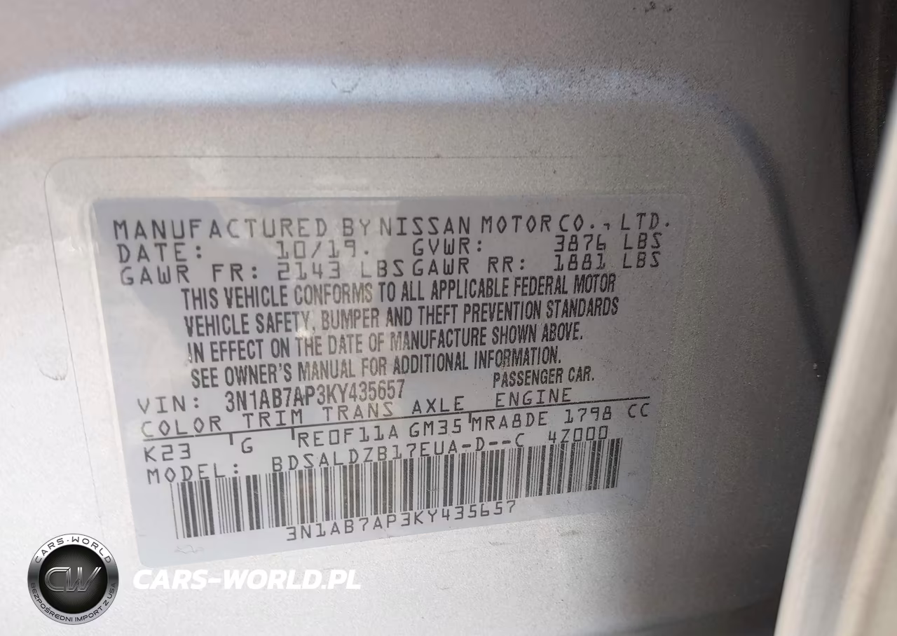 2019 Nissan Sentra Sv VIN:3N1AB7AP3KY435657 - 9