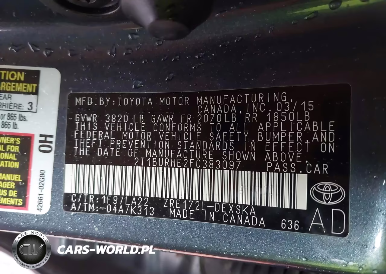 2015 Toyota Corolla S Premium VIN:2T1BURHE2FC383097 - 9