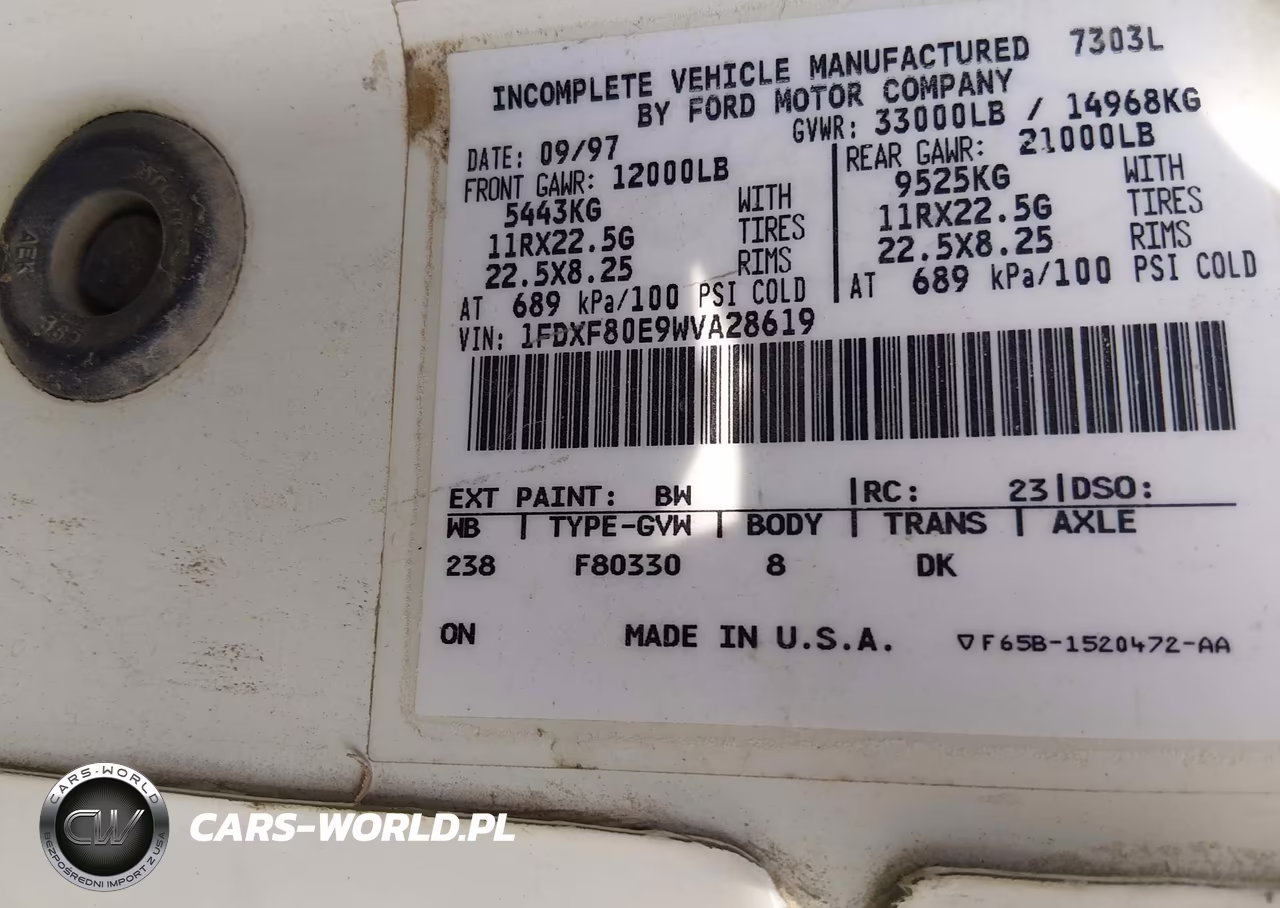 1998 Ford F800 VIN:1FDXF80E9WVA28619 - 8