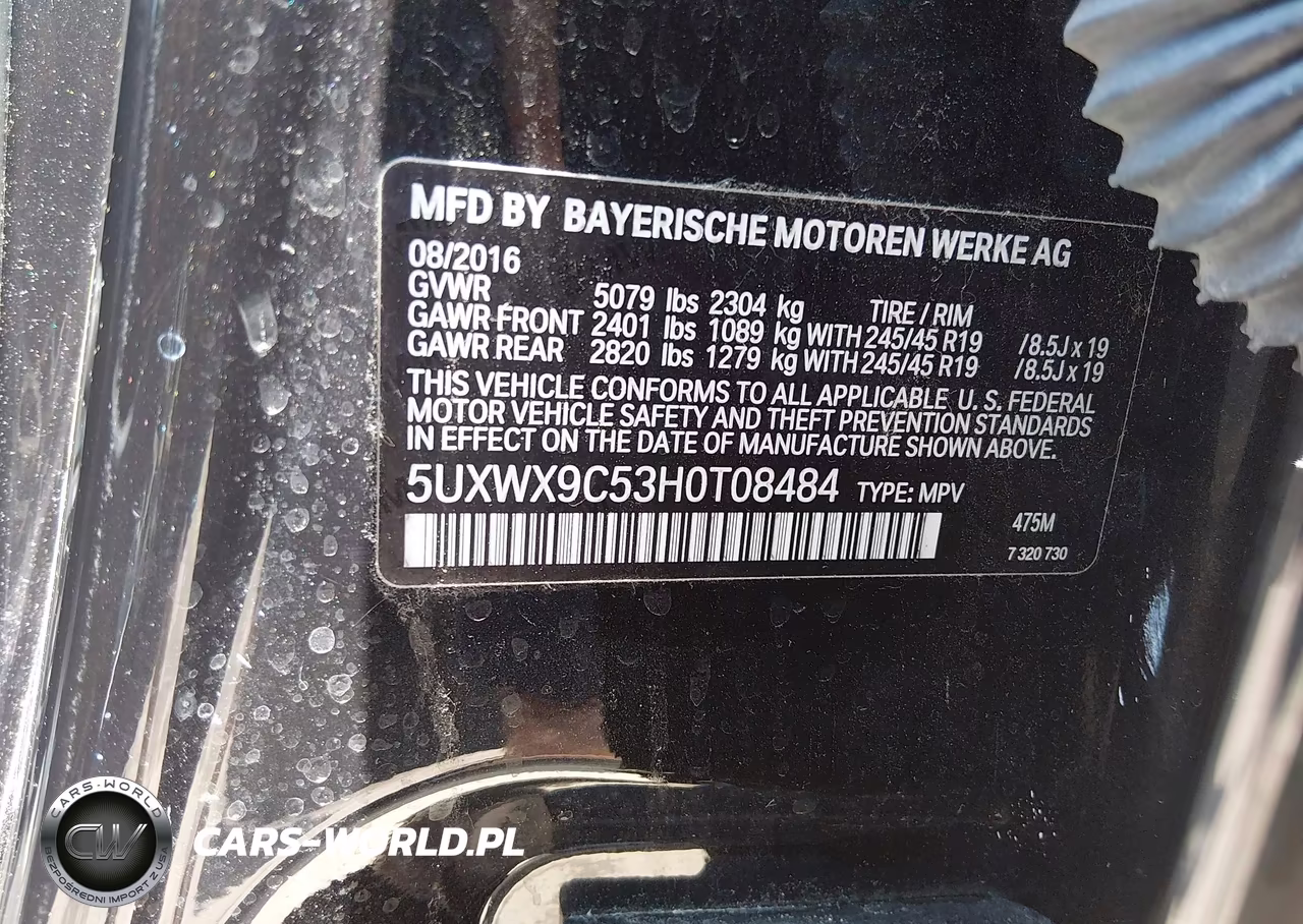 2017 BMW X3 xDrive28I VIN:5UXWX9C53H0T08484 - 9