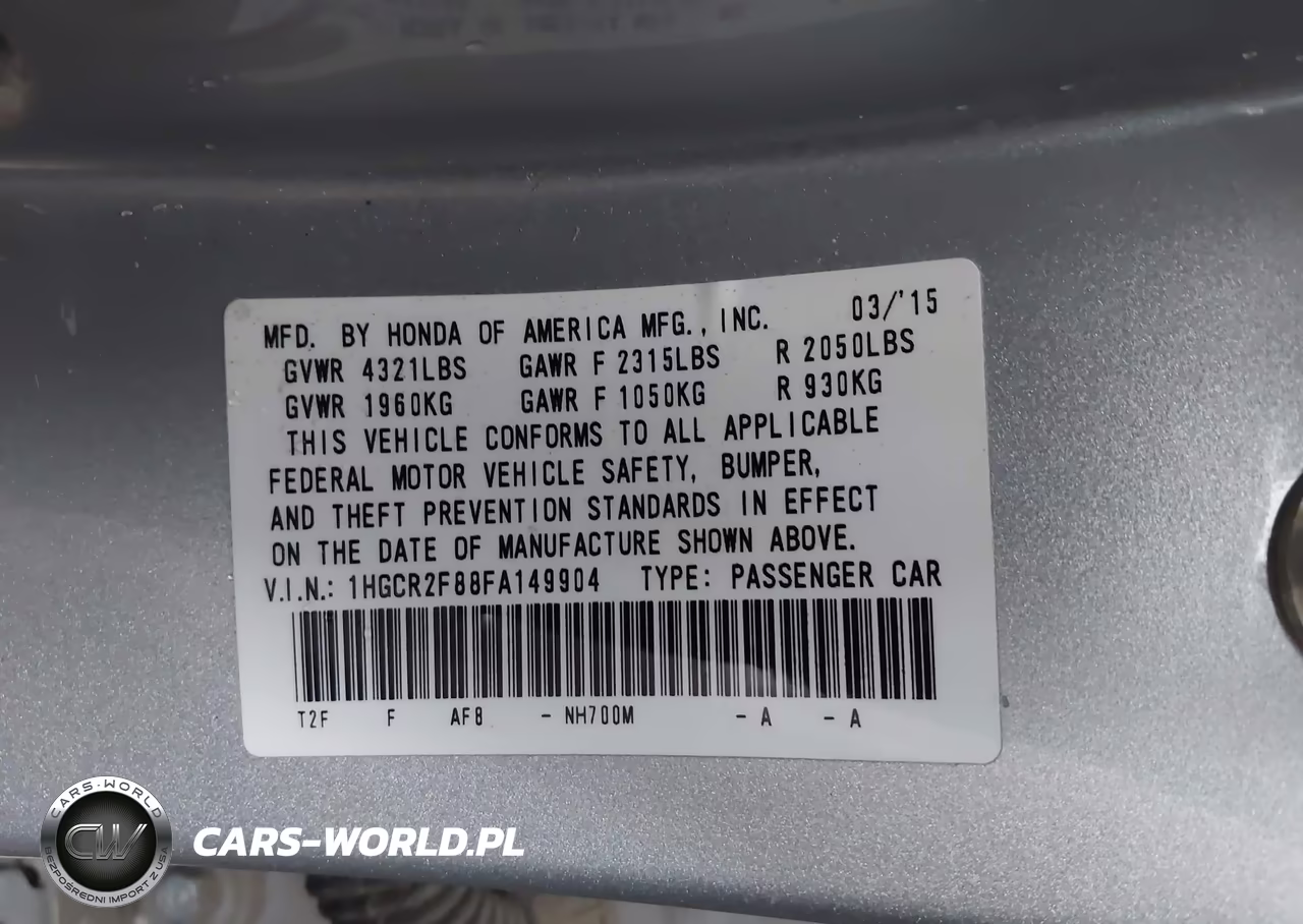 2015 Honda Accord Ex-L VIN:1HGCR2F88FA149904 - 9