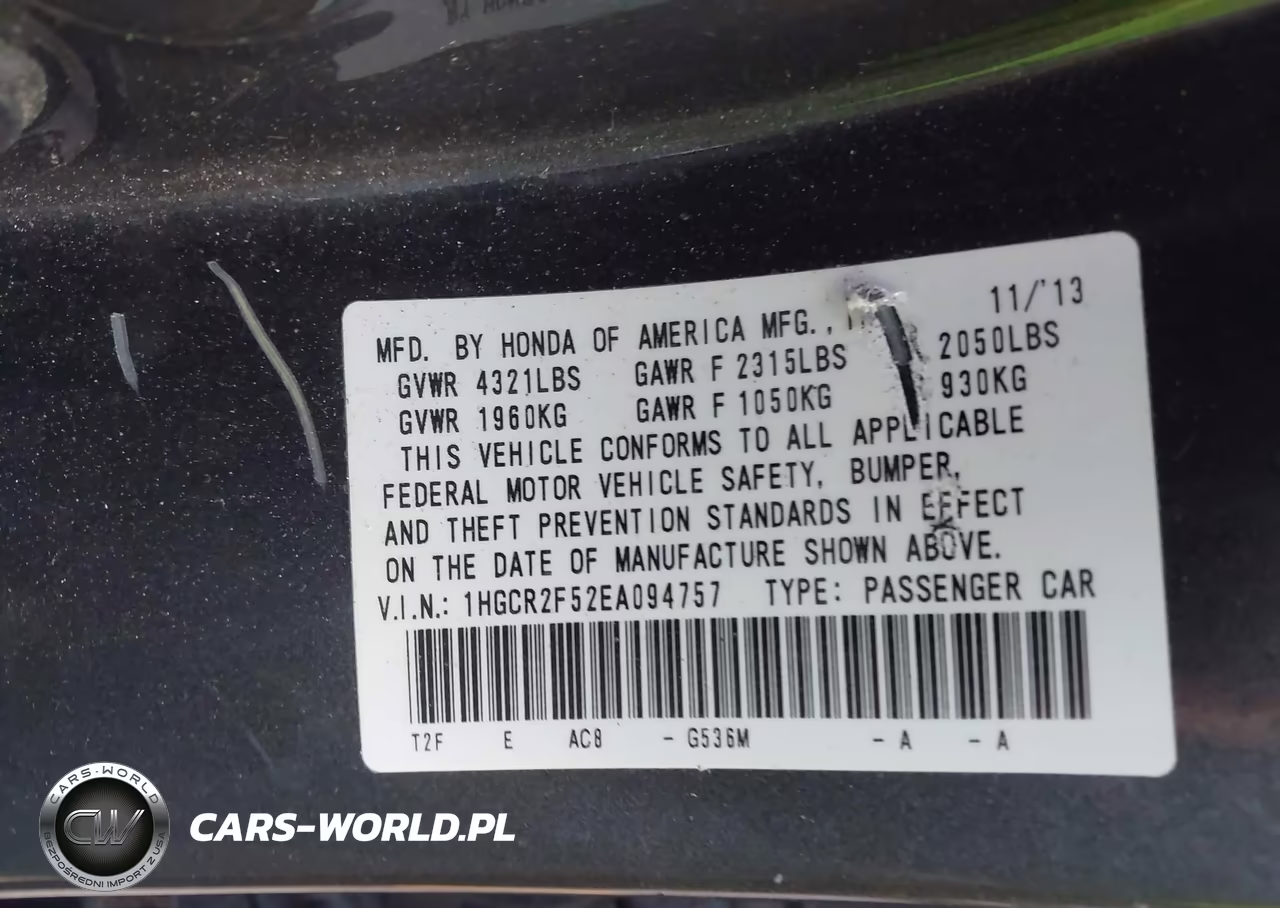 2014 Honda Accord Sport VIN:1HGCR2F52EA094757 - 9