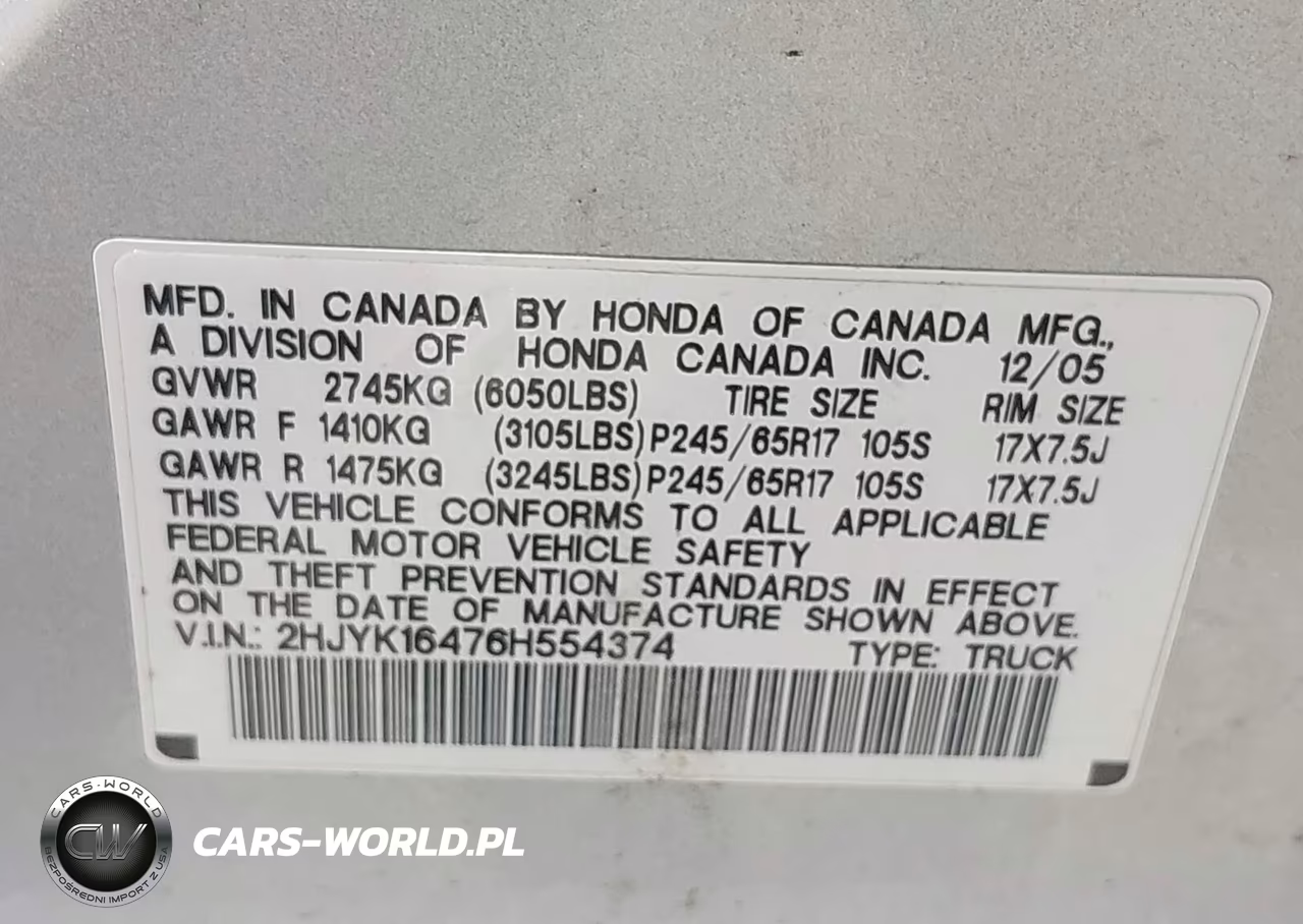 2006 Honda Ridgeline Rts VIN:2HJYK16476H554374 - 9