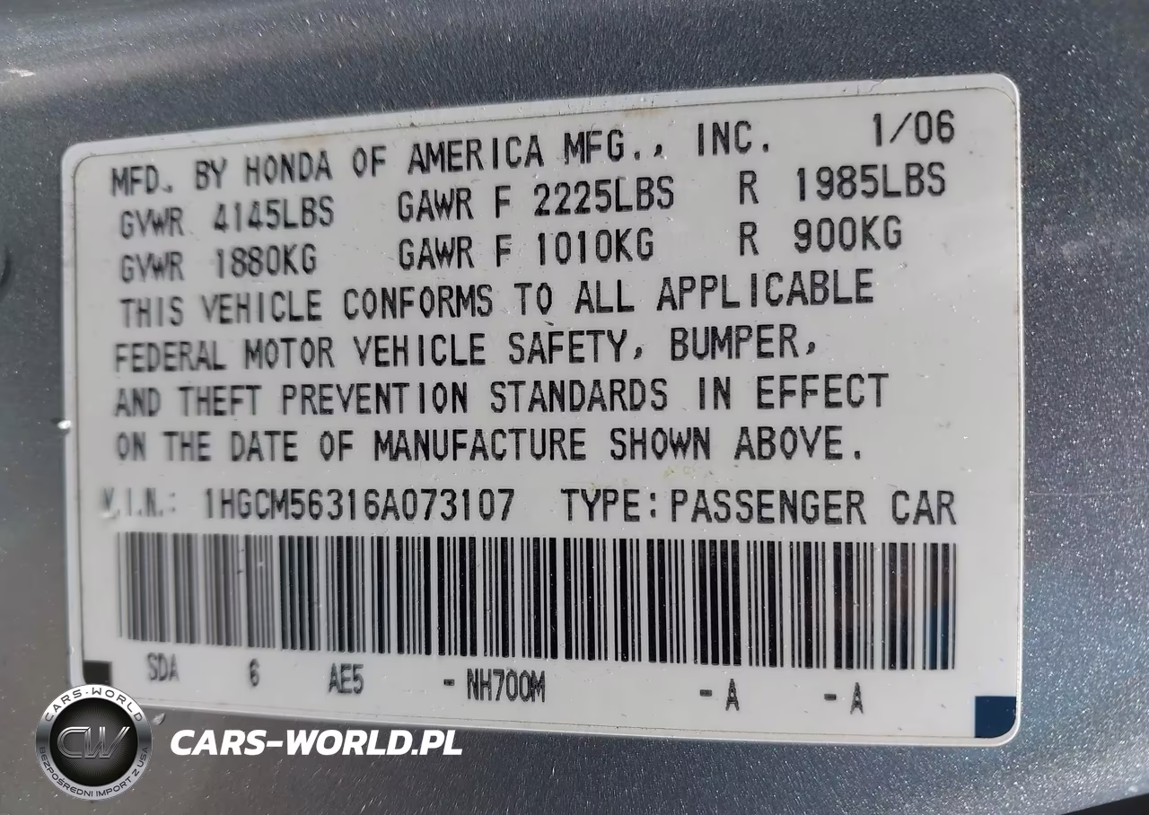 2006 Honda Accord 2.4 Se VIN:1HGCM56316A073107 - 9