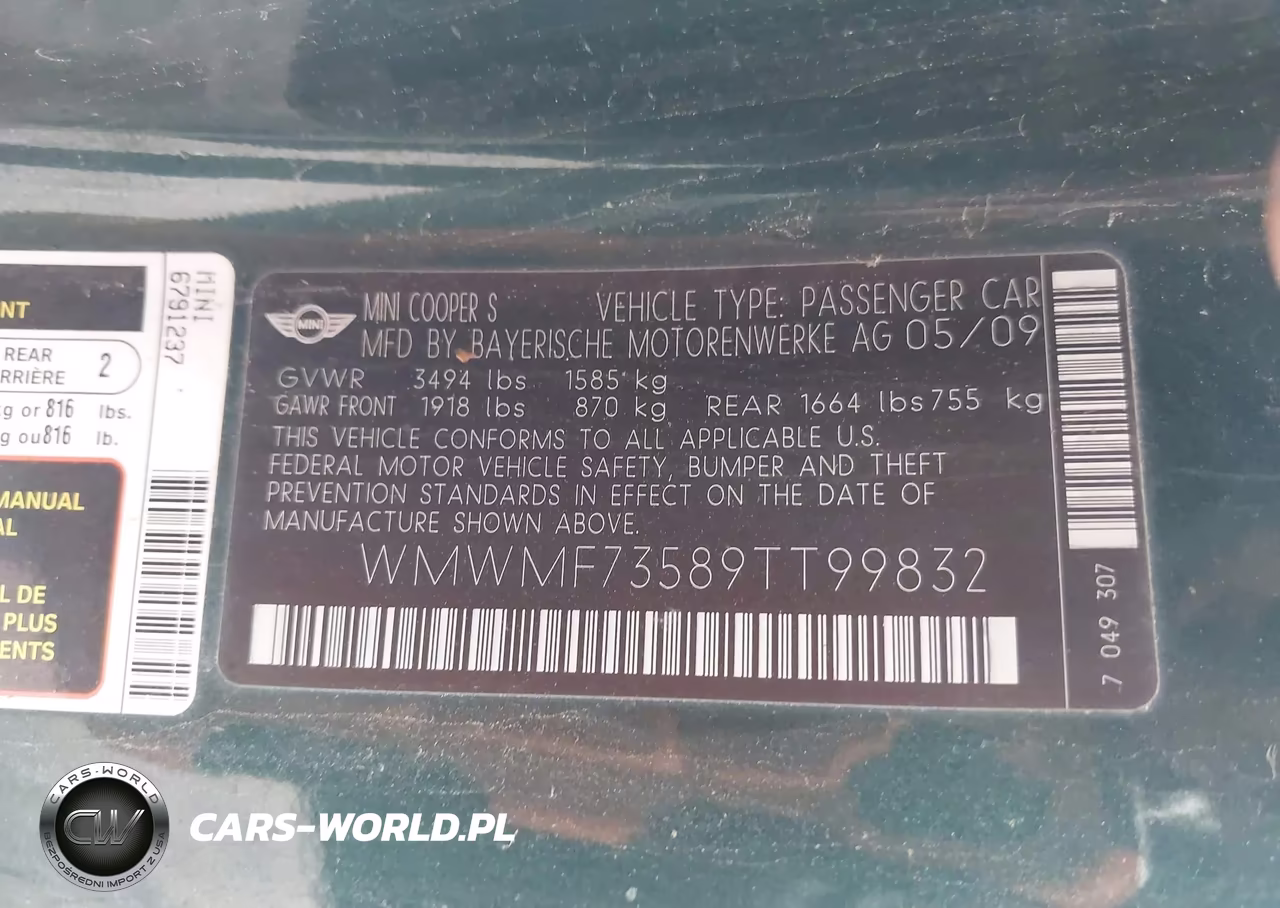 2009 Mini Cooper S VIN:WMWMF73589TT99832 - 9