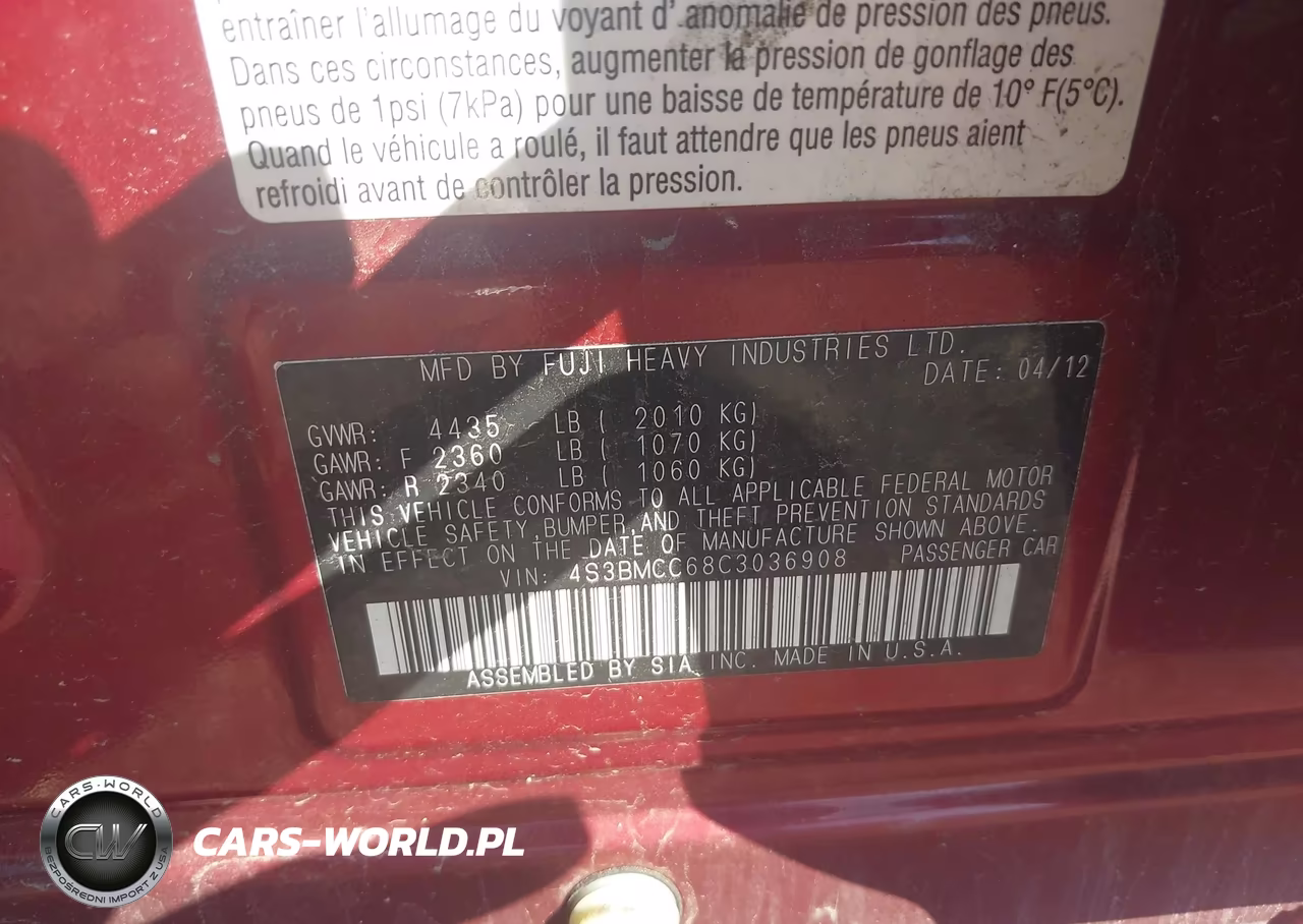 2012 Subaru Legacy 2.5I Premium VIN:4S3BMCC68C3036908 - 9
