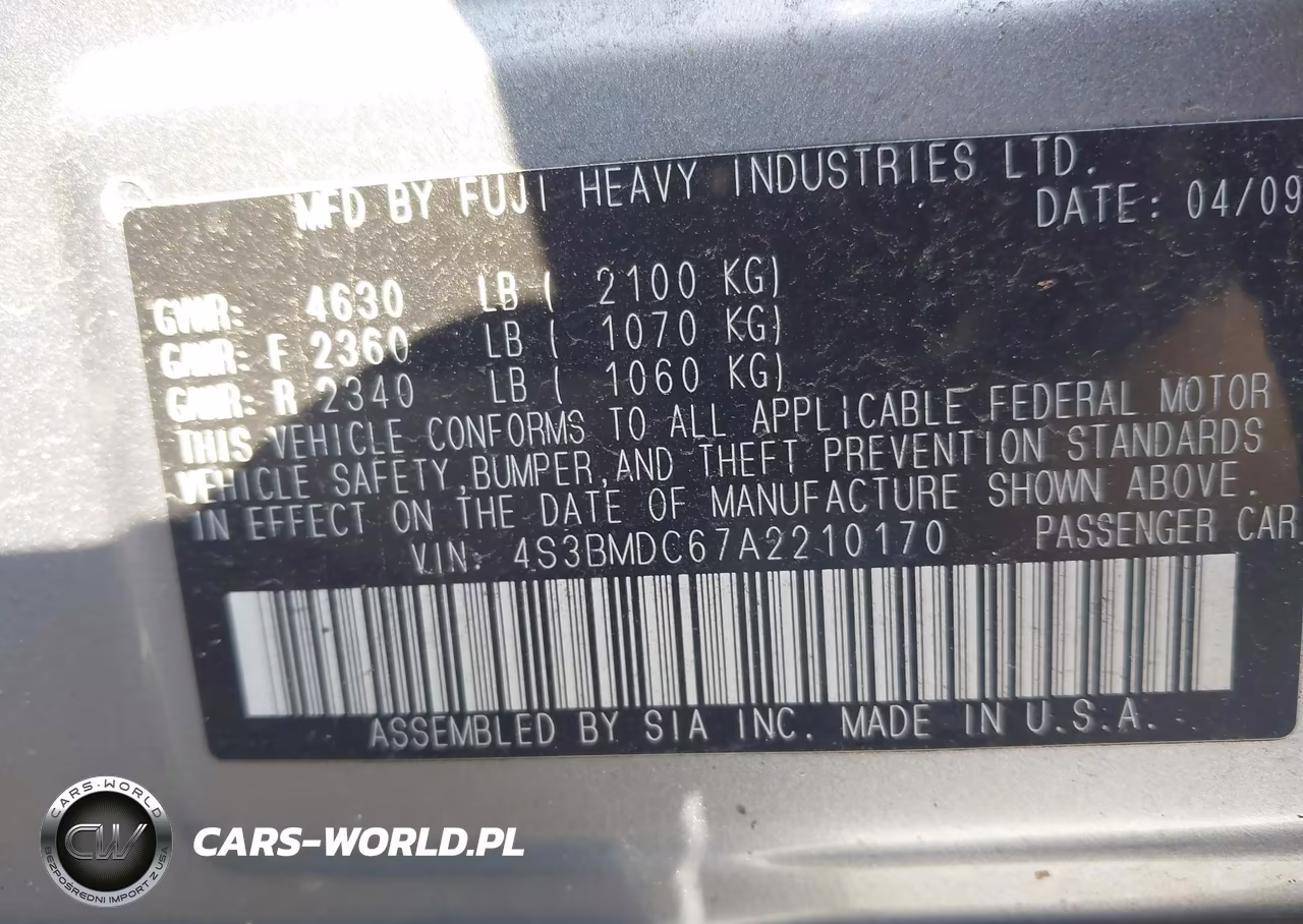 2010 Subaru Legacy 3.6R Premium VIN:4S3BMDC67A2210170 - 9
