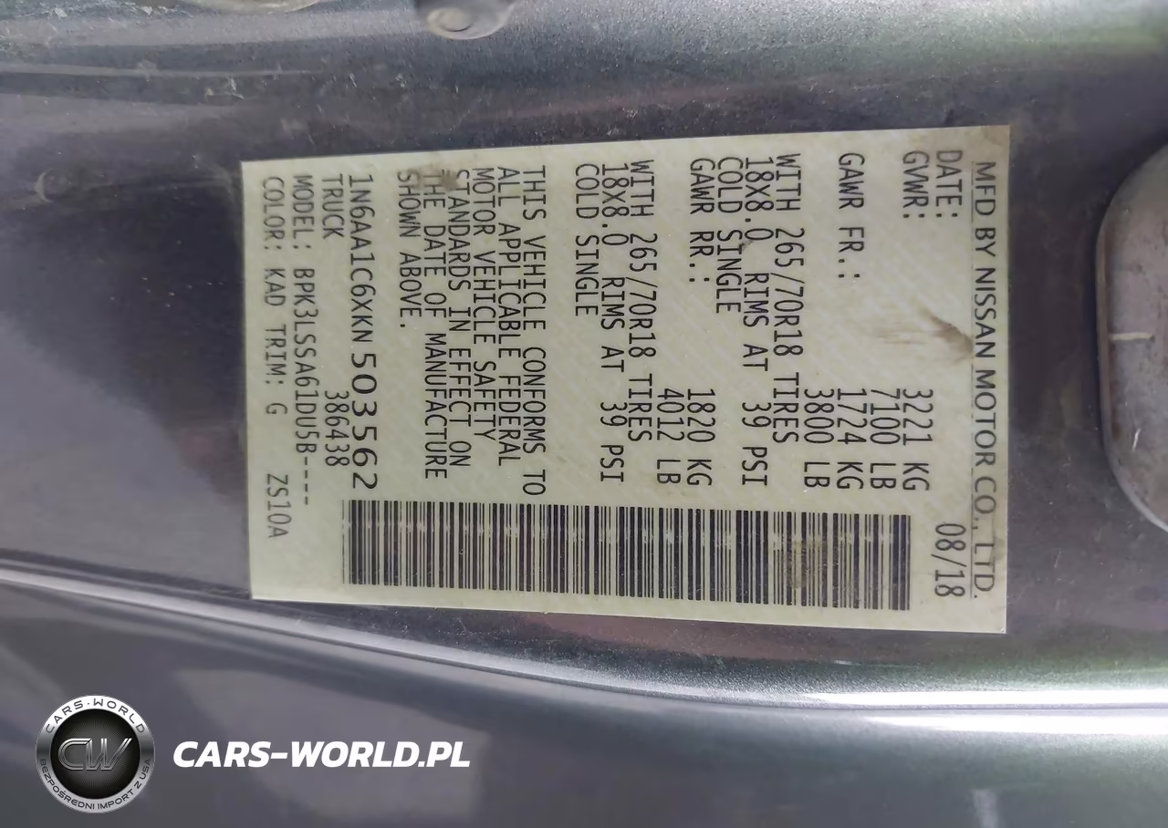 2019 Nissan Titan Sv VIN:1N6AA1C6XKN503562 - 9