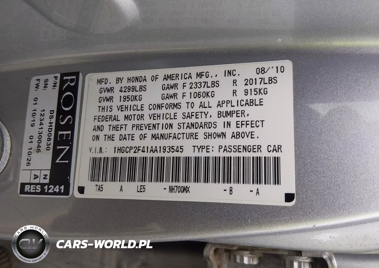 2010 Honda Accord 2.4 Lx-P VIN:1HGCP2F41AA193545 - 9