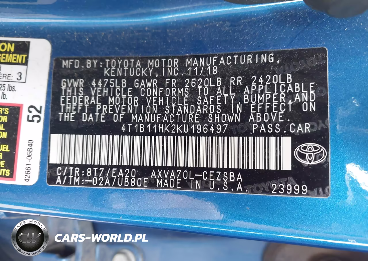 2019 Toyota Camry Se VIN:4T1B11HK2KU196497 - 9
