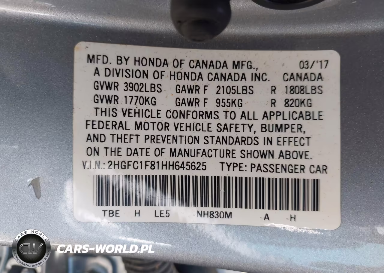2017 Honda Civic Ex-L VIN:2HGFC1F81HH645625 - 9