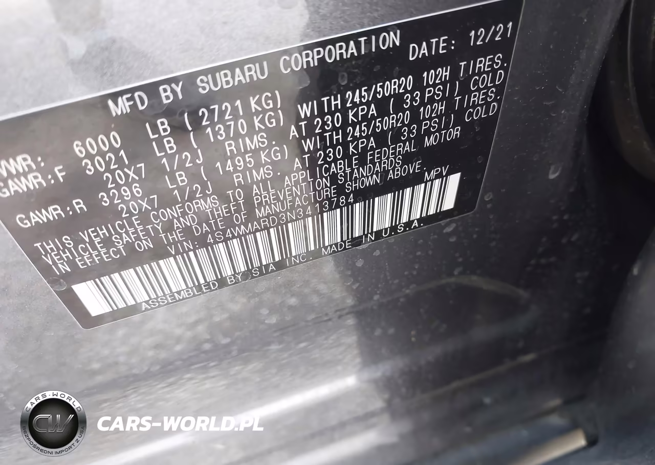 2022 Subaru Ascent Touring VIN:4S4WMARD3N3413784 - 9