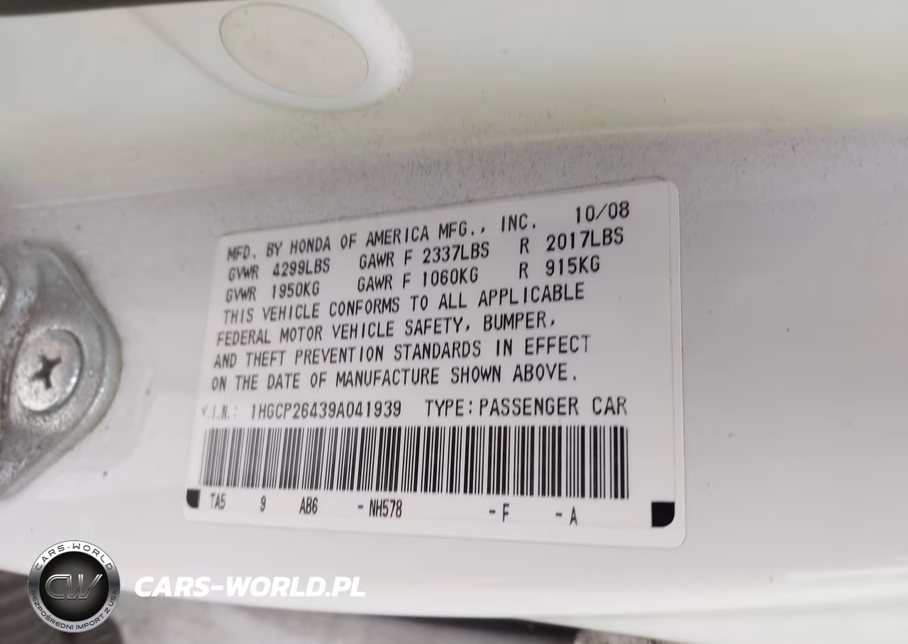 2009 Honda Accord 2.4 Lx-P VIN:1HGCP26439A041939 - 9