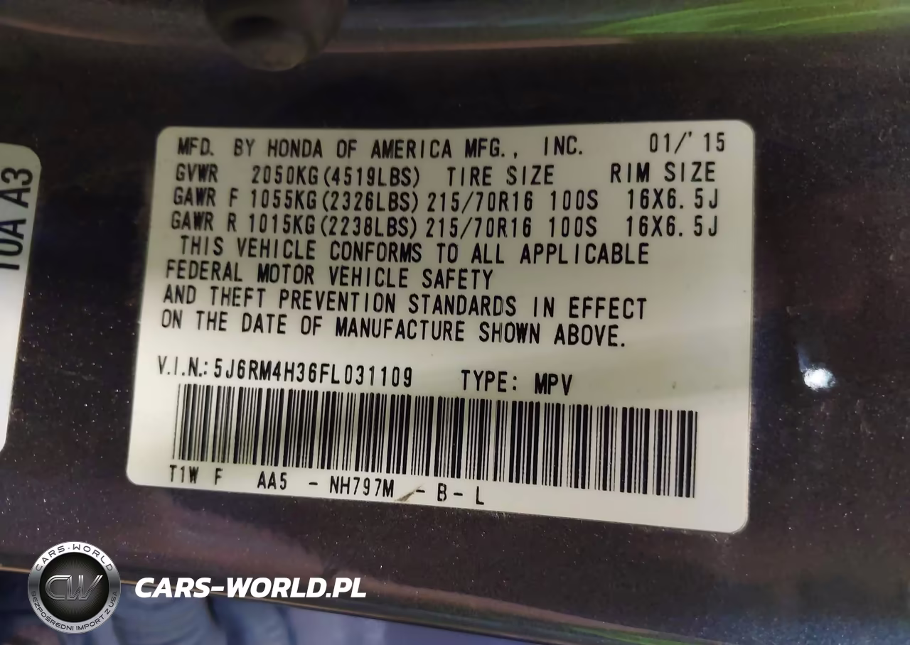 2015 Honda Cr-V Lx VIN:5J6RM4H36FL031109 - 9