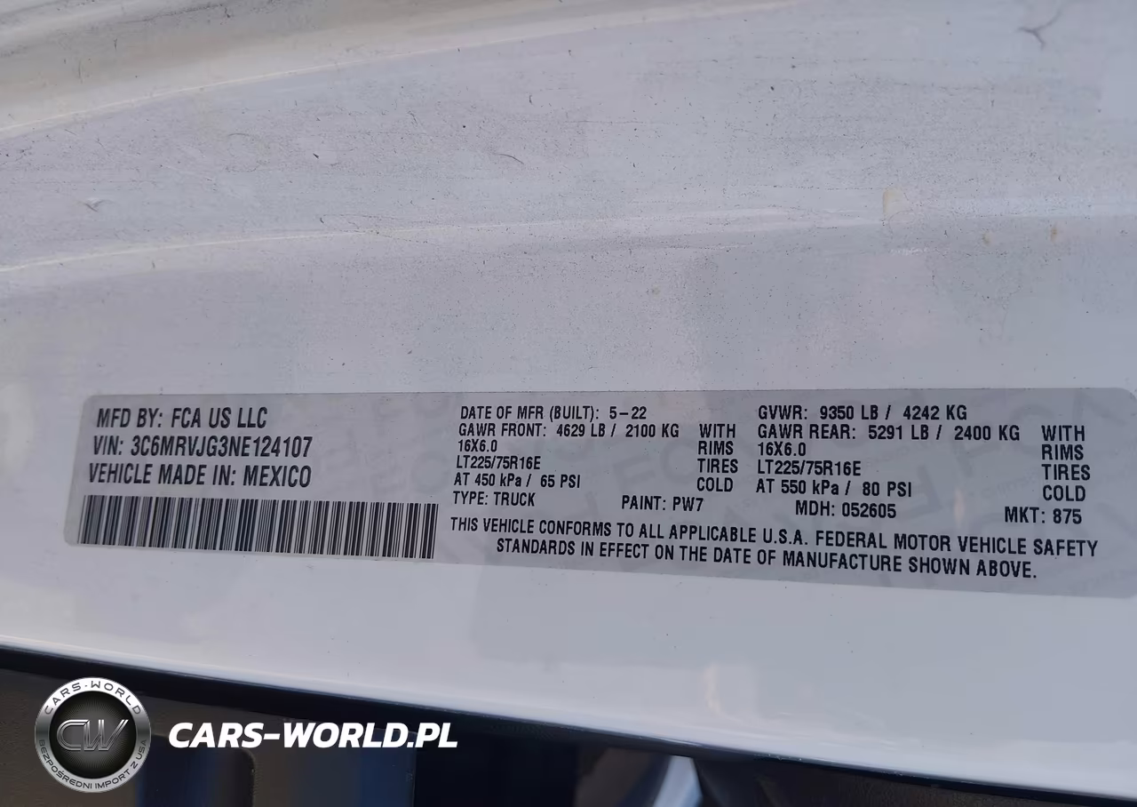 2022 Ram Promaster 3500 Cargo Van High Roof 159 Wb Ext VIN:3C6MRVJG3NE124107 - 9