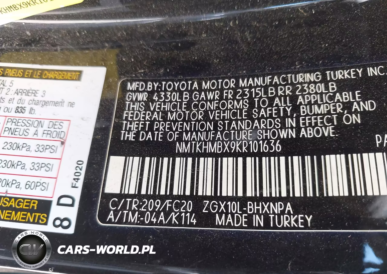 2019 Toyota C-Hr Le VIN:NMTKHMBX9KR101636 - 9