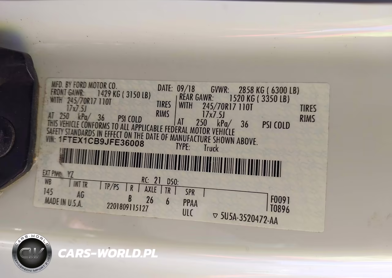 2018 Ford F-150 Xl VIN:1FTEX1CB9JFE36008 - 9