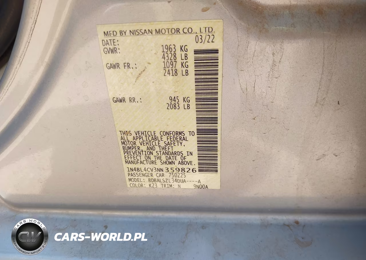 2022 Nissan Altima Sr Fwd VIN:1N4BL4CV3NN359826 - 9