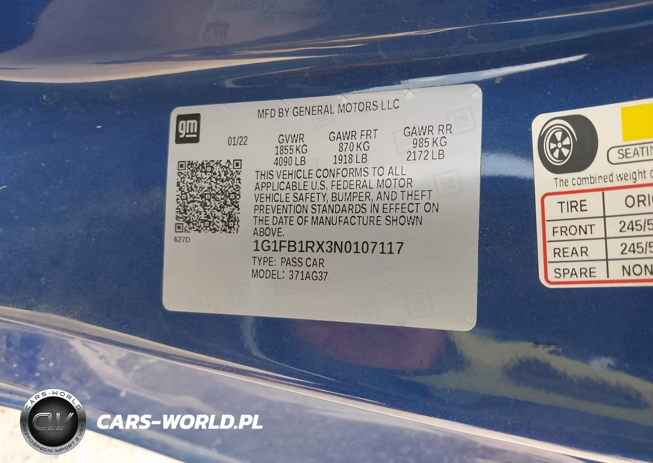 2022 Chevrolet Camaro Rwd 1Lt VIN:1G1FB1RX3N0107117 - 9
