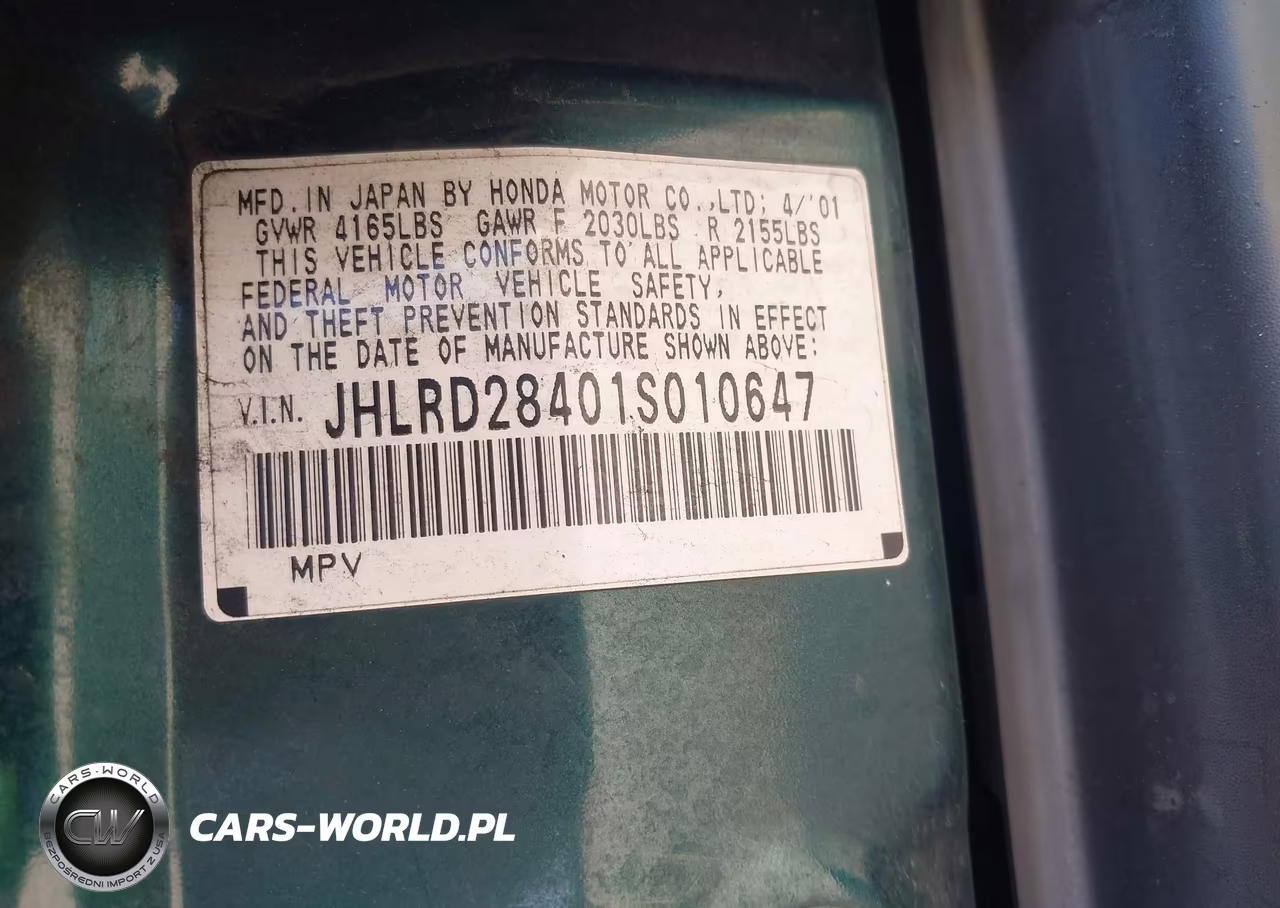 2001 Honda Cr-V Lx VIN:JHLRD28401S010647 - 9