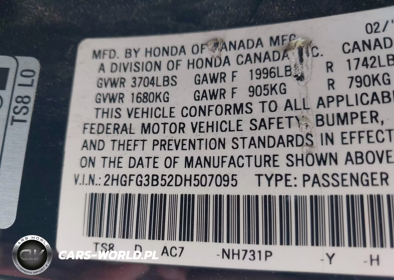 2013 Honda Civic Lx VIN:2HGFG3B52DH507095 - 9