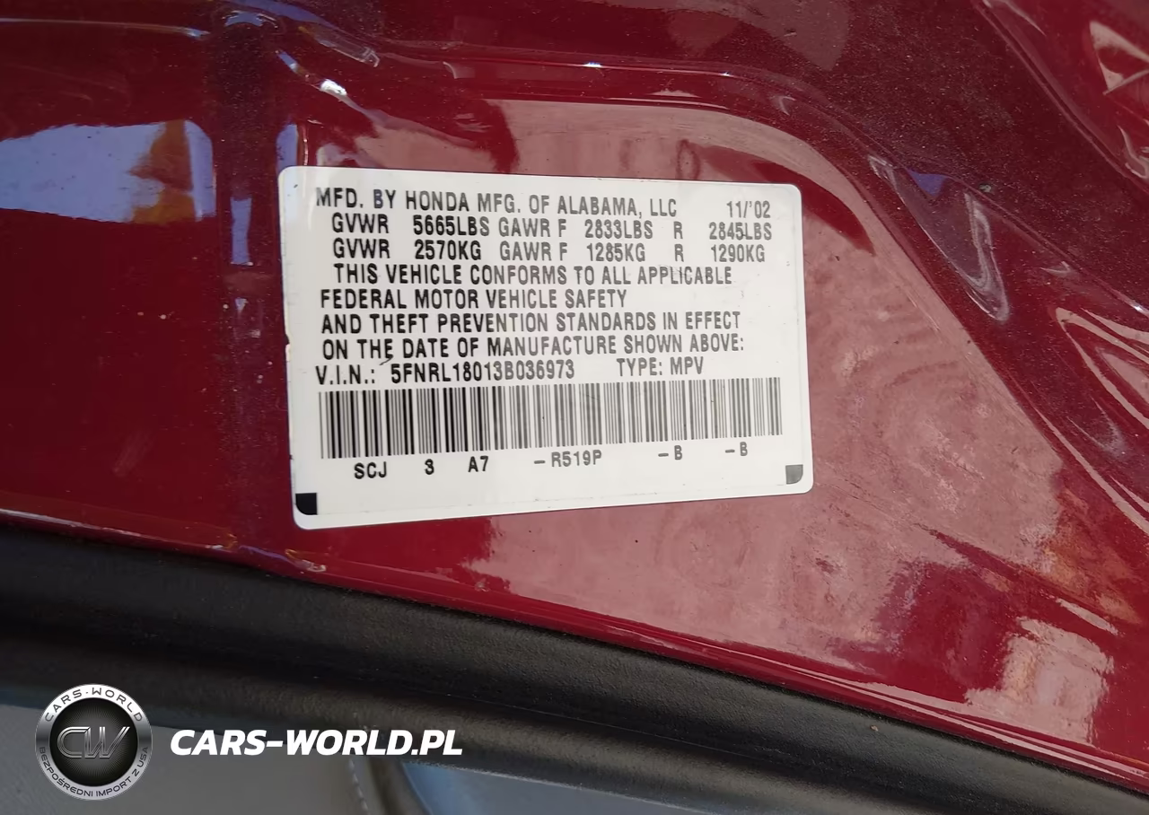 2003 Honda Odyssey Ex-L VIN:5FNRL18013B036973 - 9