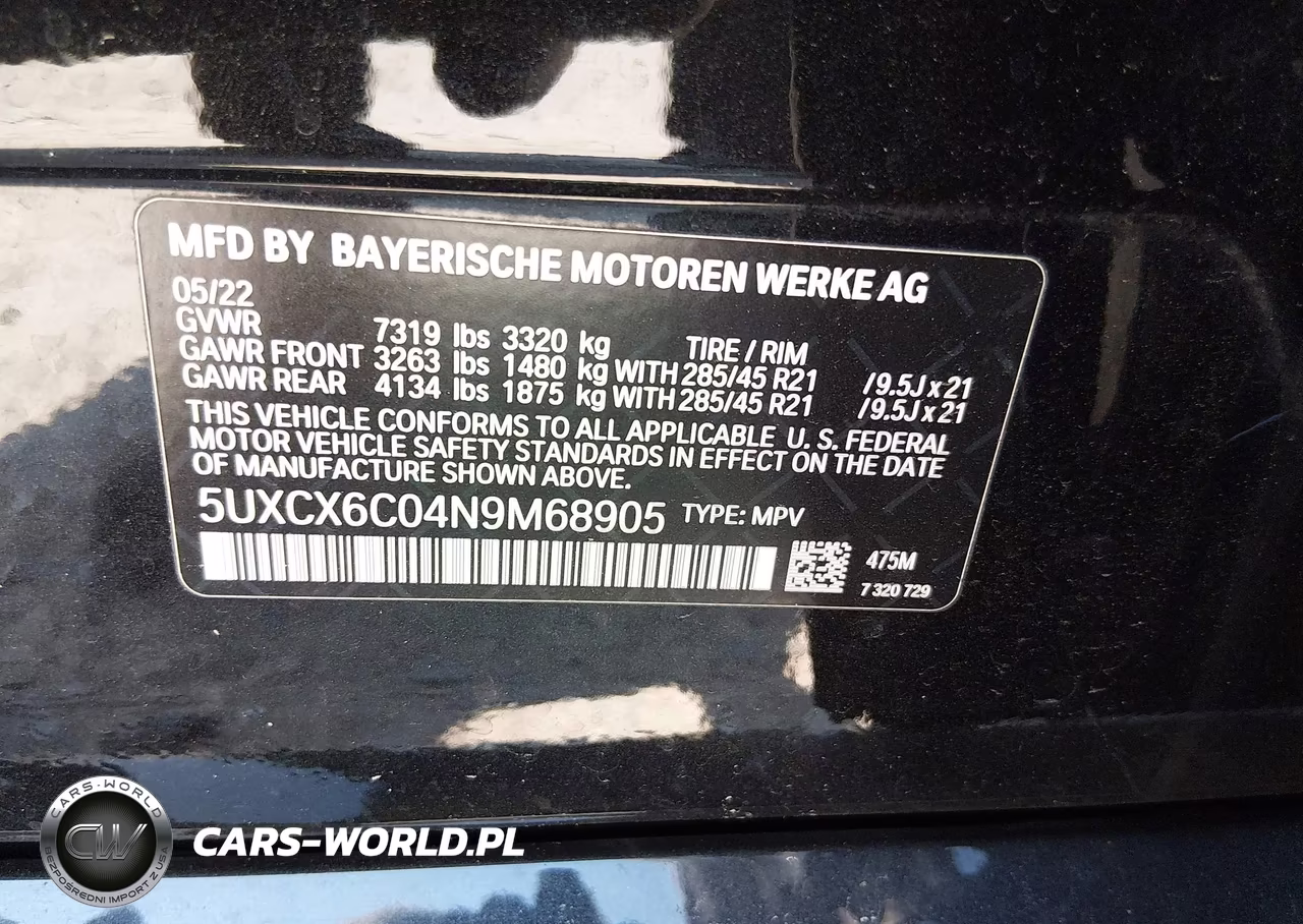 2022 BMW X7 M50I VIN:5UXCX6C04N9M68905 - 9