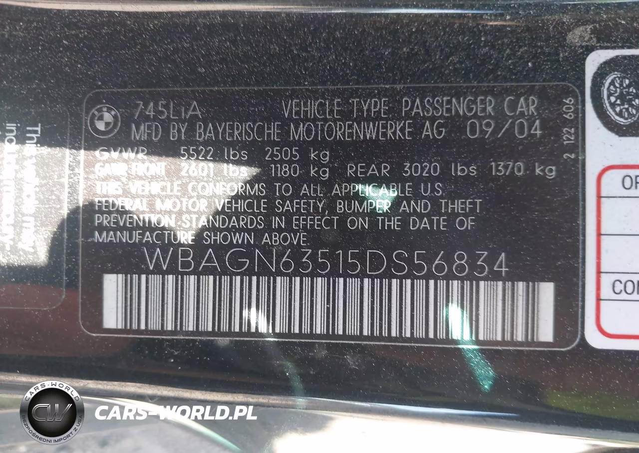 2005 BMW 745Li VIN:WBAGN63515DS56834 - 9