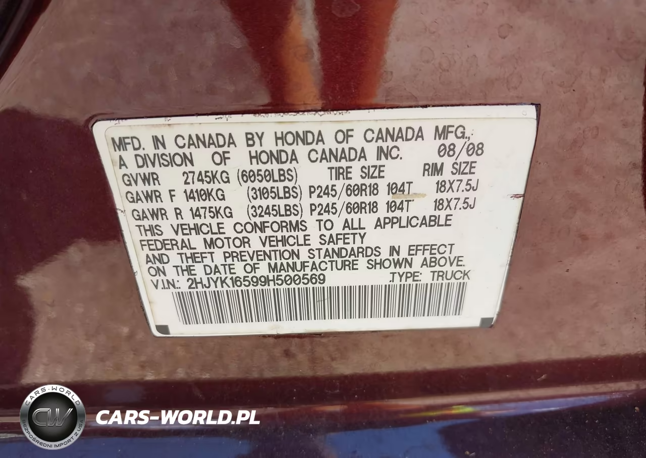 2009 Honda Ridgeline Rtl VIN:2HJYK16599H500569 - 9